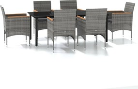 vidaXL 7 részes szürke és fekete kerti étkezőgarnitúra párnákkal
