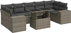 vidaXL 8 részes szürke polyrattan kerti ülőgarnitúra párnákkal
