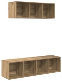 TV Szekrény Szett Falra szerelhető 2 pcs kézműves tölgy Faanyag