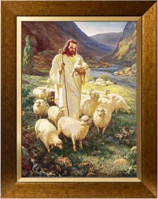 Jézus Pásztor Szakrális Vászonkép Arany Díszkeretben 30X40