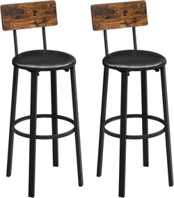 Bárszék 2 db magas konyhai étkező szék, műbőr ülőfelülettel, rusztikus barna, fekete
