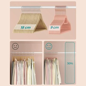 Bársonyos vállfák 30 darabos, csúszásmentes ruhaakasztó rose gold színű