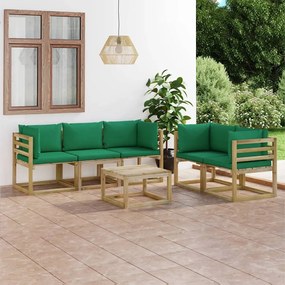 vidaXL 6 részes kerti ülőgarnitúra zöld párnákkal