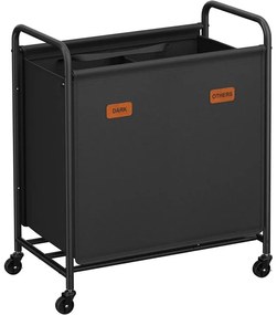 gurulós szennyestartó, 2 rekeszes ruhagyűjtő 140 l, fekete