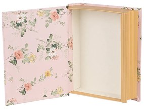 Könyv alakú karton tároló doboz vintage stílusban 17x14x5 cm rózsaszín Rózsa virágos