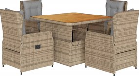 vidaXL 5 részes bézs polyrattan kerti étkezőgarnitúra párnákkal