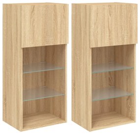 2 db sonoma tölgy színű TV-szekrény LED-ekkel 40,5 x 30 x 90 cm