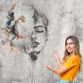 Fotótapéta Nappali Nő Arc Beauty Glamour Virágok Beton 294x260 KTBB02W