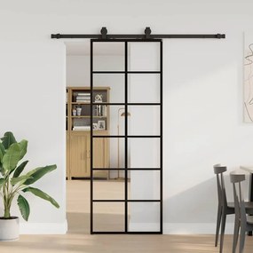 Fekete ESG üveg tolóajtó fémszerelvény-szettel 76x205 cm
