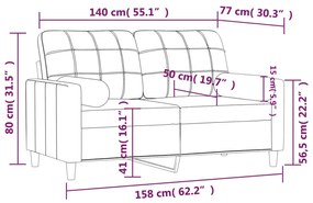 2 személyes fekete szövet kanapé díszpárnákkal 140 cm