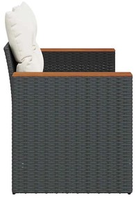 2 személyes fekete polyrattan kerti kanapé párnával