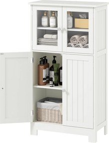 kleankin Fürdőszobai Torony Tároló Szekrény Edzett Üveg Ajtókkal és Állítható Polccal Konyha Étkező vagy Nappali számára 60x30x108,5 cm Fehér | Aosom