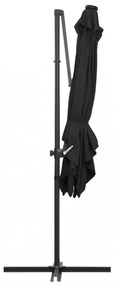 fekete konzolos napernyő LED-del és acélrúddal 250x250 cm