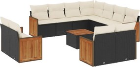 vidaXL 12 részes fekete polyrattan kerti ülőgarnitúra párnákkal