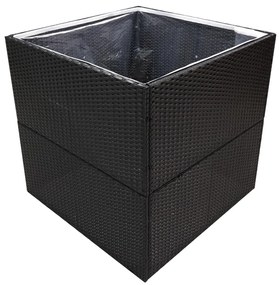 Fekete polyrattan kerti ültetőláda 80x80x80 cm