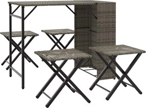 vidaXL 5 részes szürke polyrattan összecsukható kerti étkezőgarnitúra