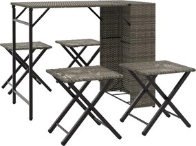vidaXL 5 részes szürke polyrattan összecsukható kerti étkezőgarnitúra