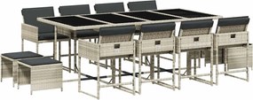 vidaXL 13 részes szürke polyrattan kerti étkezőgarnitúra párnákkal