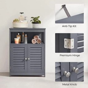 Tárolószekrény, szekrény lamellás ajtókkal és állítható polccal, szürke