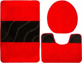 Fürdőszobaszőnyeg Csúszásgátló Csíkos Piros Fekete Fiori 3 részes Szett