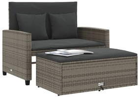 2 személyes szürke polyrattan kerti kanapé párnával