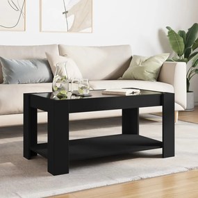 Fekete szerelt fa dohányzóasztal LED-del 93 x 53 x 45 cm
