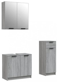 3 részes szürke sonoma szerelt fa fürdőszoba szekrényszett