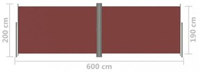 barna behúzható oldalsó napellenző 200 x 600 cm