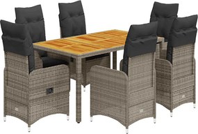 vidaXL 7 részes szürke polyrattan kerti bisztrógarnitúra párnákkal