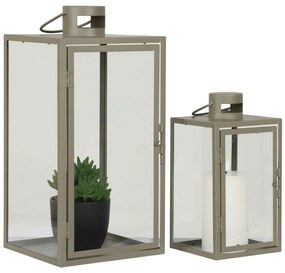 Korfu dekorációs lámpások, fém/üveg, zöld, 2 darabos készlet