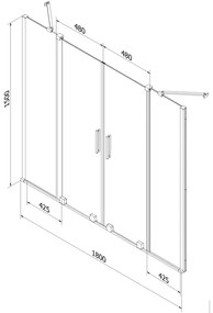 Mexen Velar Duo, 2 szárnyas eltolható kádparaván 180 x 150 cm, 8mm átlátszó üveg, rózsa arany profil, 896-180-000-02-60