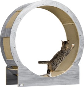 PawHut Macska Futókerék 91 cm Átmérőjű Macska Kerék Fékkel és Kaparódeszkával, Macska Futópálya Fogyásra és Egészségre, Szürke | Aosom