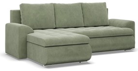 Tokio sarokkanapé, 2 ágyneműtartóval, kordbársony, baloldali, zöld