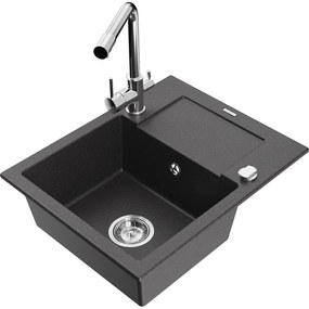 Mexen Enzo, gránit mosogató 576x465x174 mm, 1 kamrás, Duero króm csaptelep, fekete foltos, 6506-76-671600-00