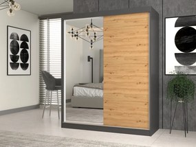 Aldabra IGA 160 A/B tolóajtós gardróbszekrény 120x61x200, 1 tükörrel / sima, antracit- tölgy