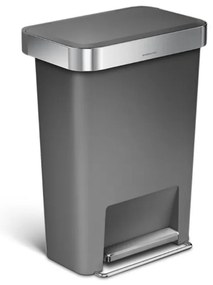 Négyszögletes pedálkosár 45 l, szürke műanyag / rozsdamentes acél, szürke