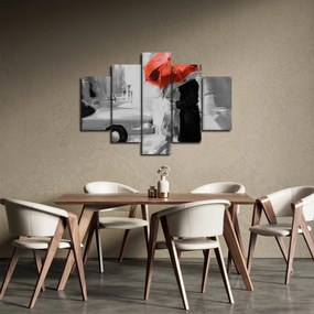 Kép - Szerelmespár egy esernyő alatt, piros (150x105 cm)