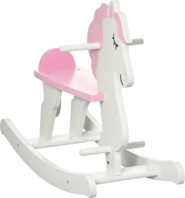 HOMCOM Gyermek Hintaló 1-3 Éveseknek Fából Készült Hintaló Kormányrúd és Pedálokkal, Terhelhetőség 50 kg, 68x27x46,5 cm Fehér és Rózsaszín | Aosom