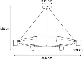 Smart hanglamp hout met wit rond 6-lichts incl. Wifi GU10 - Jeana Circle