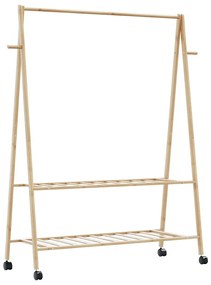 bambusz ruhaállvány polcokkal és kerekekkel 132x45,5x155,5 cm