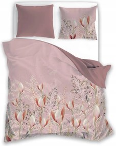 Szatén ágyneműhuzat 160x200 Elegant 024 púderrózsaszín virágos kétoldalas S