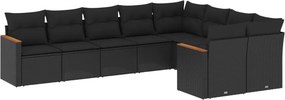 vidaXL 9 részes fekete polyrattan kerti ülőgarnitúra párnákkal