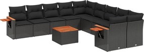 vidaXL 11 részes fekete polyrattan kerti ülőgarnitúra párnákkal