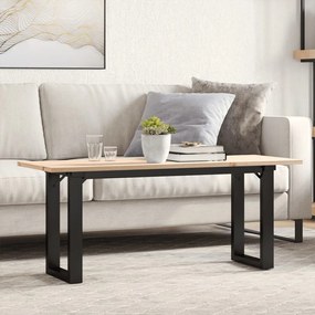 Tömör fenyőfa és acél dohányzóasztal O-vázzal 110x40x45 cm