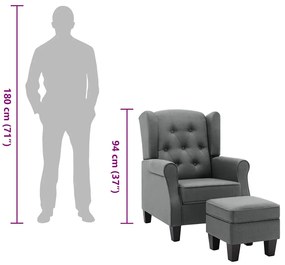 világosszürke szövet fotel lábzsámollyal