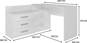 Dany sarok íróasztal polccal, tárolóval, fehér