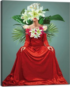 Vászonkép Piros Ruha Nő Virágok 40x50 cm Ideális ajándék