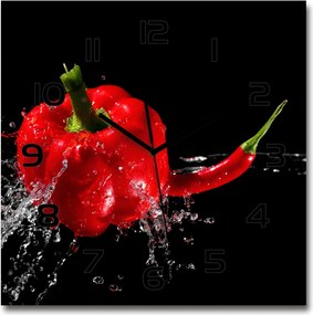 Nagy üveg falióra Piros paprika 60x60