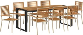 vidaXL Kert étkező szett 9 pcs Beige és barna polirattan