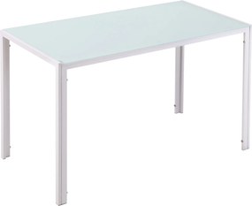 HOMCOM Üveg Étkezőasztal Téglalap Forma 4-6 Fő Számára Fém Lábakkal Multifunkcionális Konyha és Nappali 120x60x75 cm Fehér | Aosom